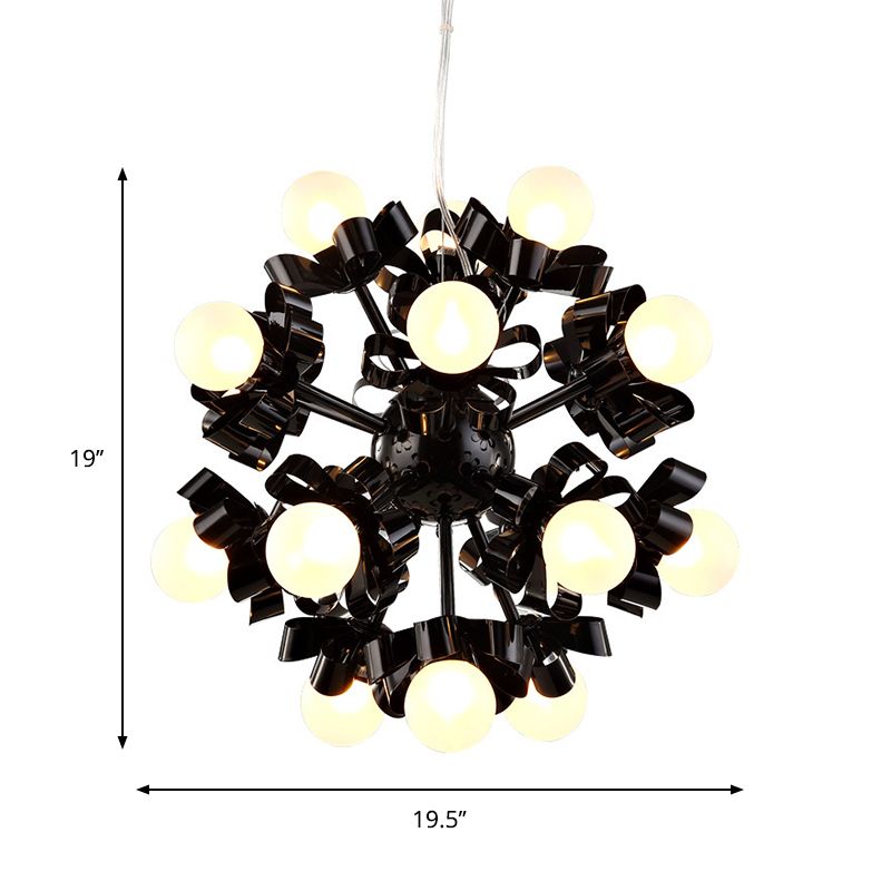 Black Starburst Chandelier Loft Style Metal 18 Heads Bedroom Ceiling Pendant with Ball Frosted Glass Shade