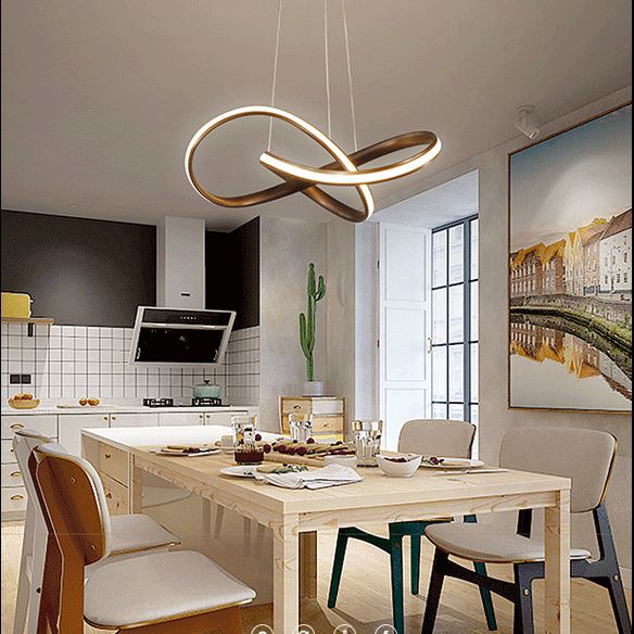 Spiral Suspended Lighting Fixture Minimalist LED Metal Ceiling Pendant Light for Dinning Room