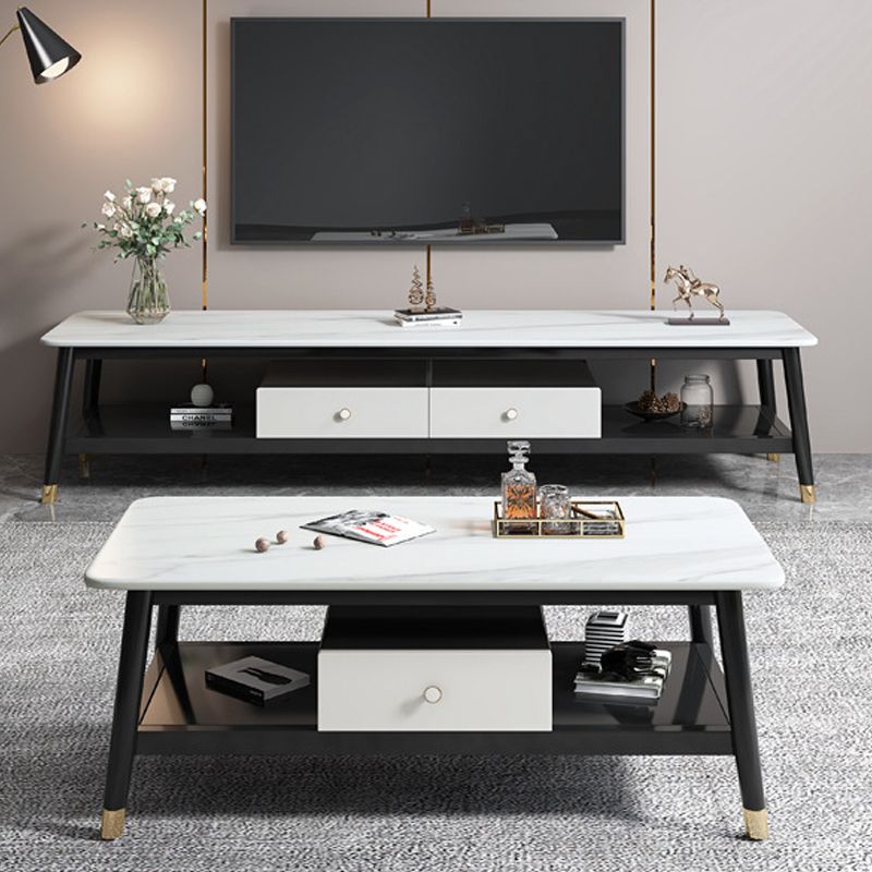 Contemporary Wood TV Console Open Storage TV Media Stand with Legs for Living Room