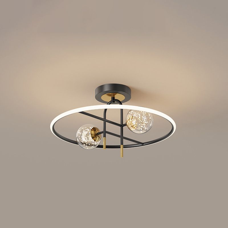 Modern Creative LED Ceiling Light Globe Acrylic Semi Flush Mount in Brass