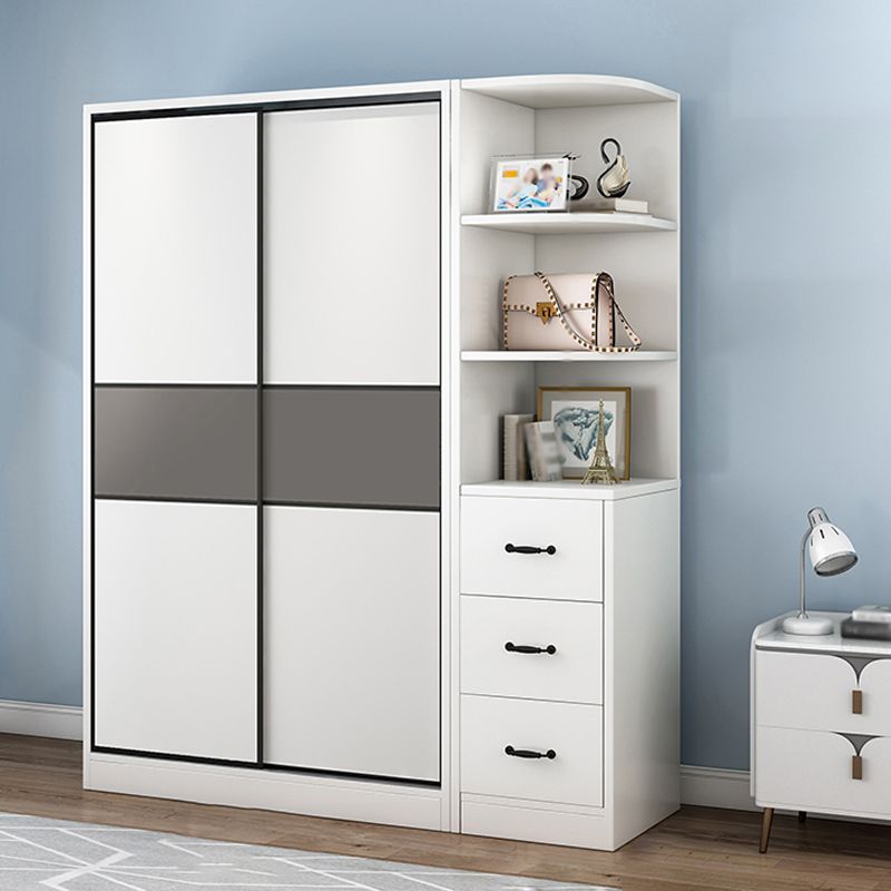 Modern Closet with Shelves Wooden High Gloss Coat Locker in White