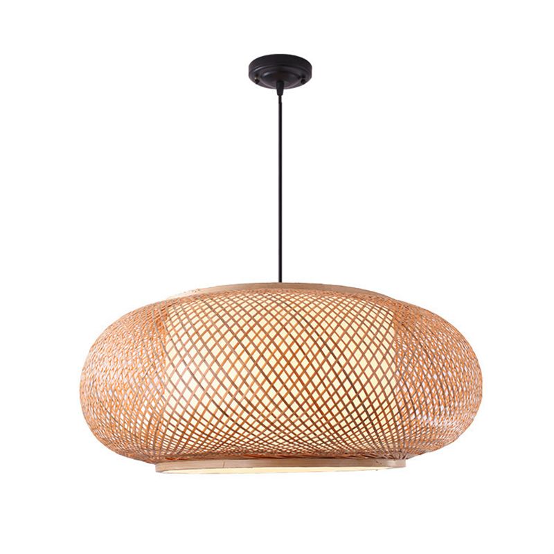 Farmhouse Natural Bamboo Pendse Lighting 1 Lámpara de comedor de tambor redondo Lámpara colgante en beige