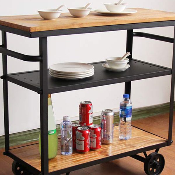 Rolling Prep Table Modern Wood Rectangular Prep Table for Dining Room