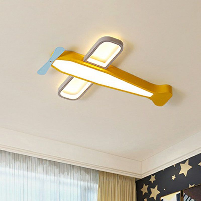 Metallisch Flugzeug LED Flush Mount Childrens Gelb Flushmount Deckenleuchte für Nursery