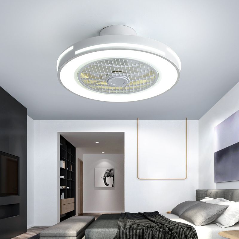 3 Blades Round LED Ceiling Fan Light Minimalist Metal Bedroom Semi Flush Mount Fixture with Remote