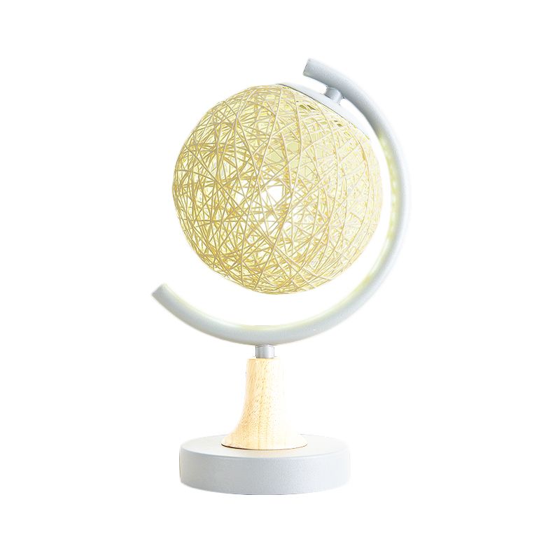 Metallic Globe Nightstand Light Asia Style 1 Light Table Lamp in White/Grey/Green with Rattan Shade