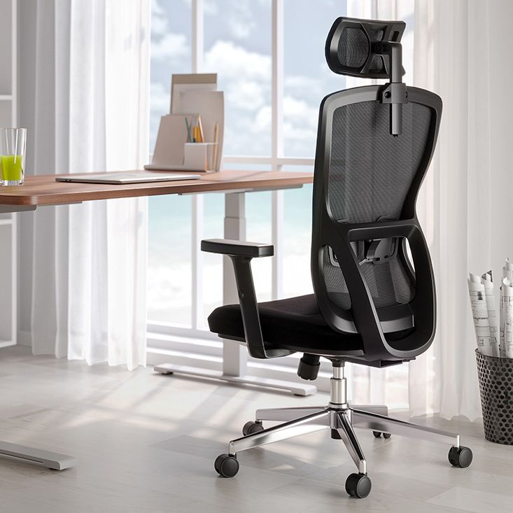 Modern Black Office Chair Fixed Arms Adjustable Seat Height Desk Chair with Wheels