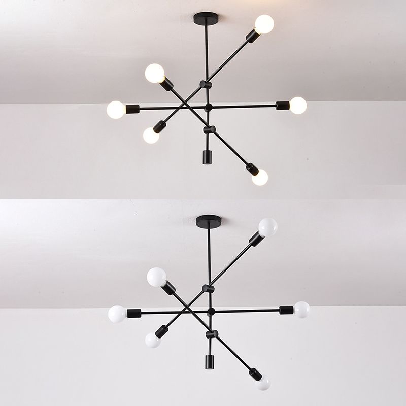 Geometric Lines Nordic Style Chandelier with Angle Adjustable Arm 6-lights Open Bulb Lighting Fixture in Bedroom Dining Room