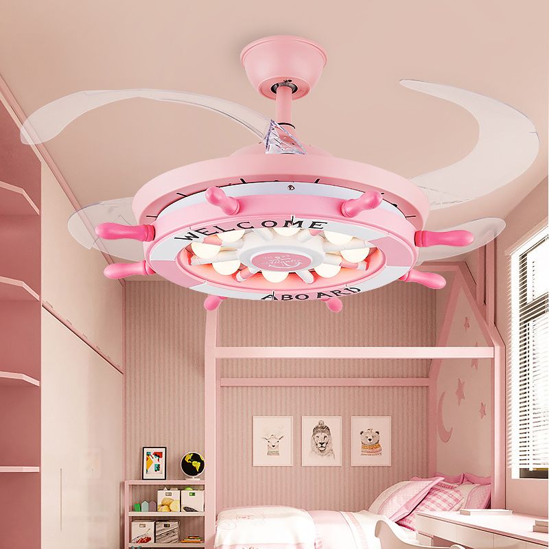 Méditerranéen Gondoir Pendant ventilateur Light Metallic Child Child Room LED Semi Flush Plafond Light