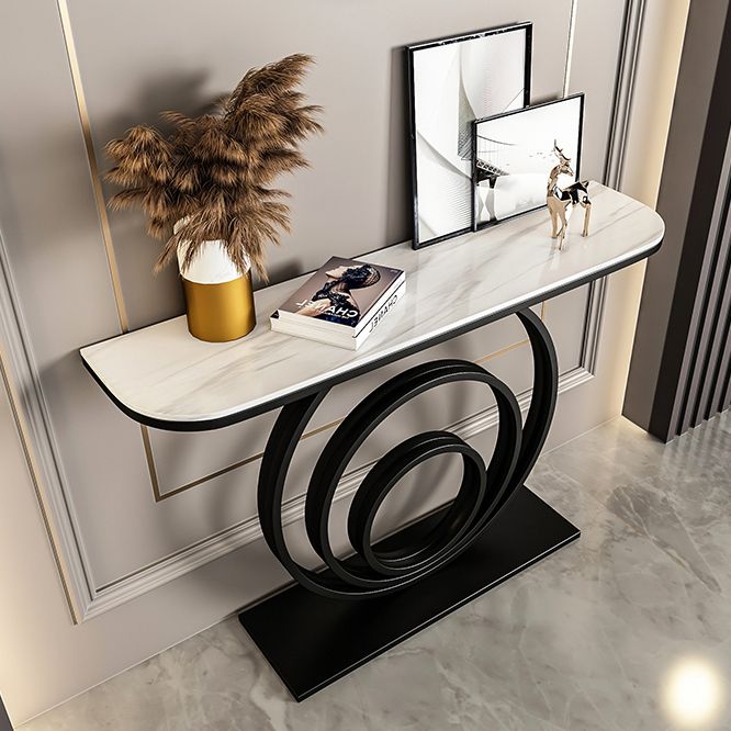 Modern Half Moon Sofa Table Slate and Metal Abstract Console Table for Hall