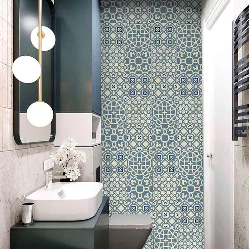 Geometric Peel Wallpaper Panels Boho-Chic Enchanting Floral Print Wall Covering in Blue, 3.5' x 8"