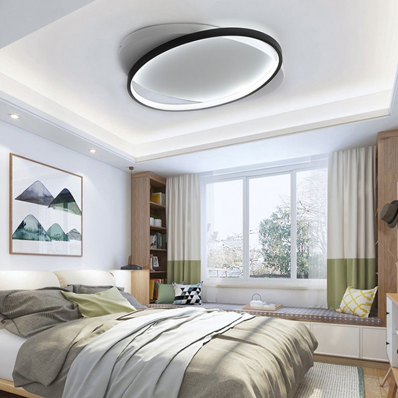 Black Oval Flush Mount Light Modern Acrylic 16"/19.5" Wide LED Ceiling Lamp in Warm/White Light