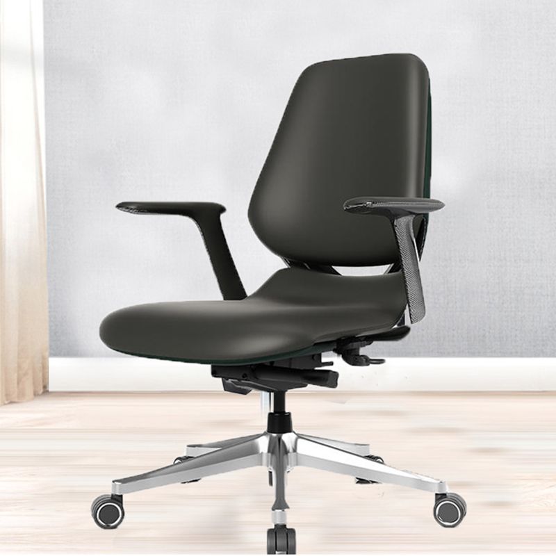 Modern Fixed Arms Office Chair Leather Adjustable Seat Height Chair with Wheels