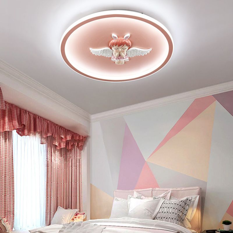 Circle Shape Flush Light Modern Style Metal 1 Light Flush Mount in Pink/Blue