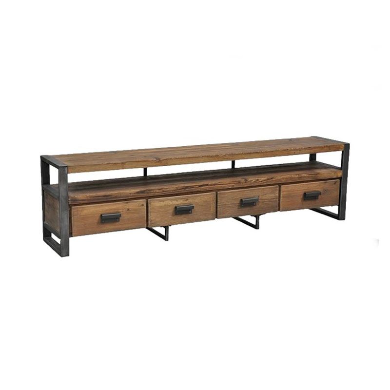 Industrial Style 4-Drawer TV Stand 21.65" H Wood & Iron Antique Brown TV Console