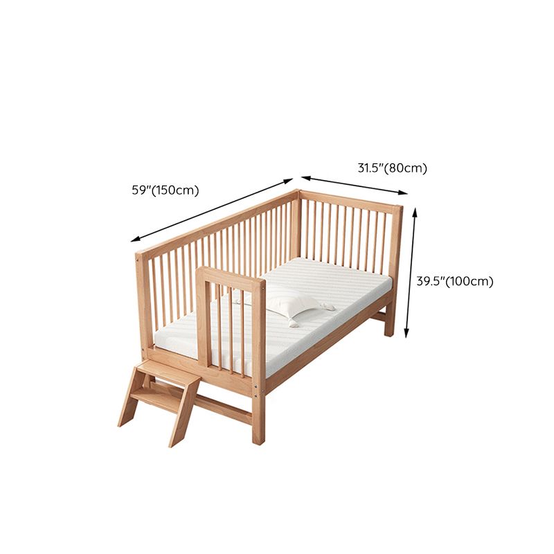 Natural Beech Panel Bed Solid Wood Standard Bed with Guardrails