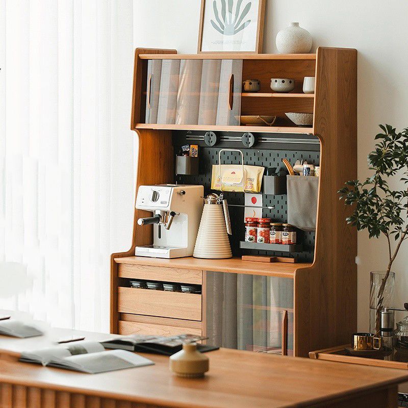 Glass Door Storage Cabinet Solid Wood Buffet Cabinet with Drawers