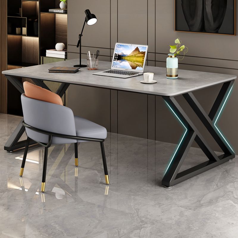 Rectangular Shaped Office Desk 2 Legs Writing Desk in Grey for Home