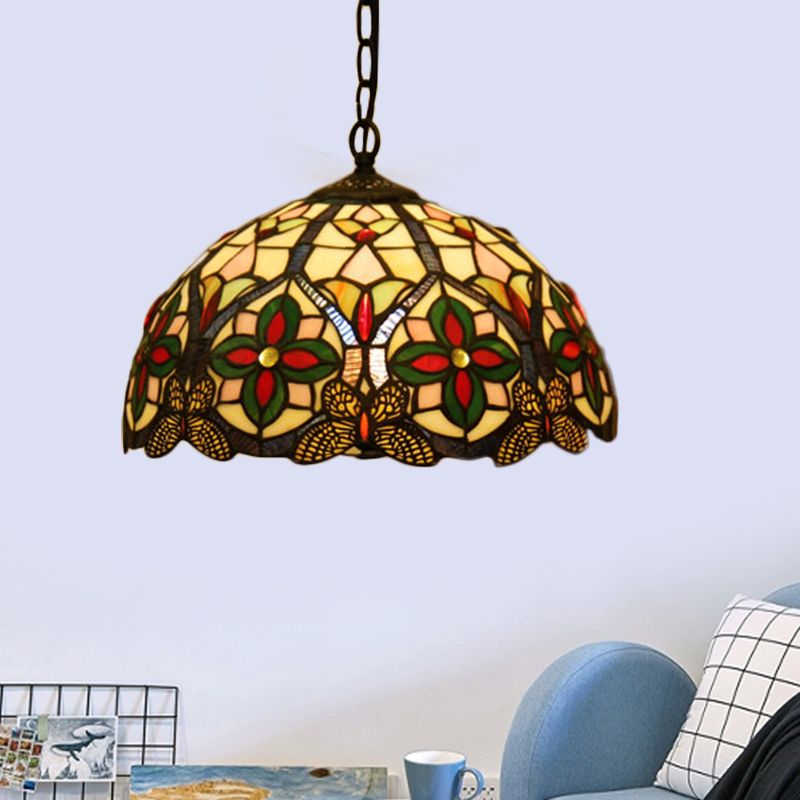 1 cabezal colgante tiffany tiffany vidrio manchado lámpara colgante en verde con patrón de flores