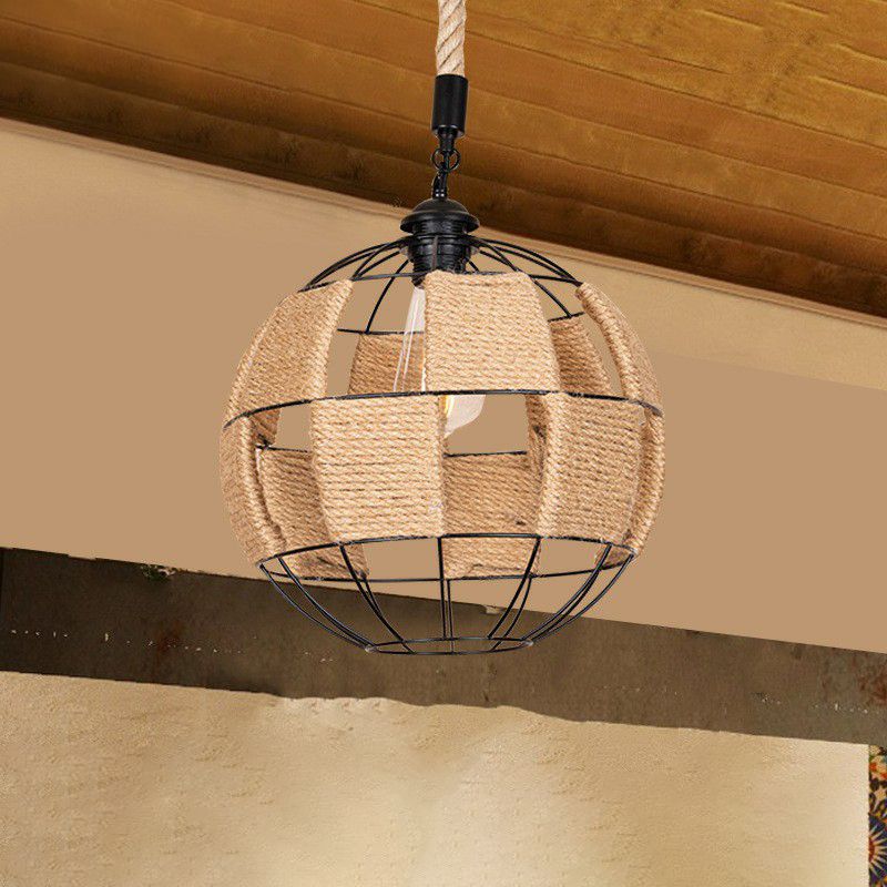 Pendre de corde de chanvre simple Style Cottage Brow Globe Asle Plafond plafond Light