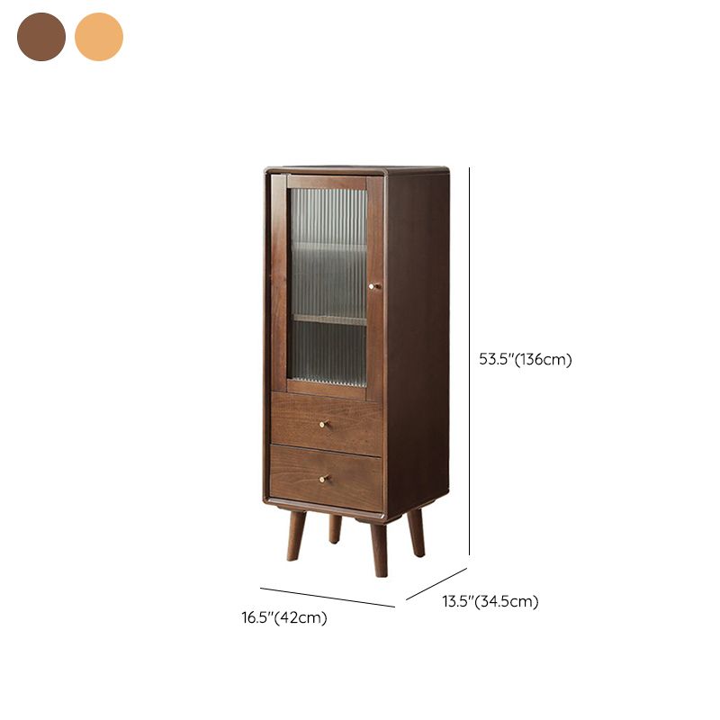 Contemporary Glass Doors Display Stand Beech Storage Cabinet for Living Room