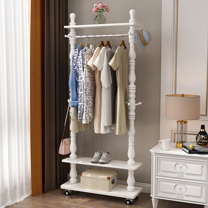 Traditional Solid Wood Coat Hanger Free Standing Coat Rack with Storage Shelving