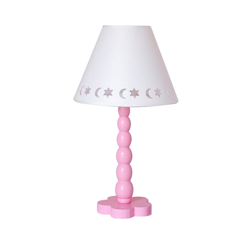 Kids Cone Table Lamp Fabric 1 Light Bedroom Night Light with Cutout Design and Wood Base in Pink/Pink and White/Pink and Green