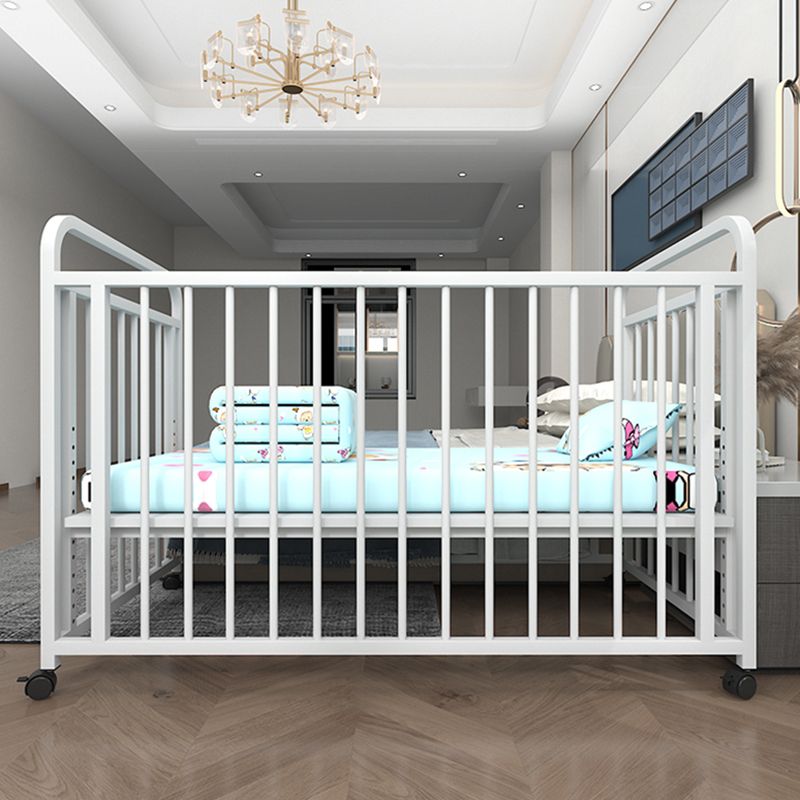 Industrial Rectangle Crib Metal 2-In-1 Convertible Crib with Casters