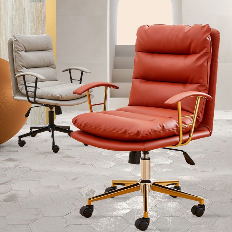 Modern Faux Leather Task Chair Fixed Arms Desk Chair for Office