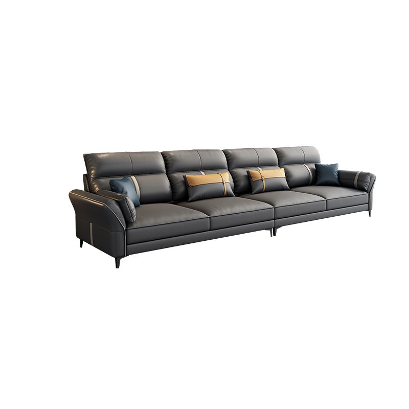 Contemporary Dark Gray Sofa Faux Leather Stain-Resistant Sectional with Pillow Top Arm