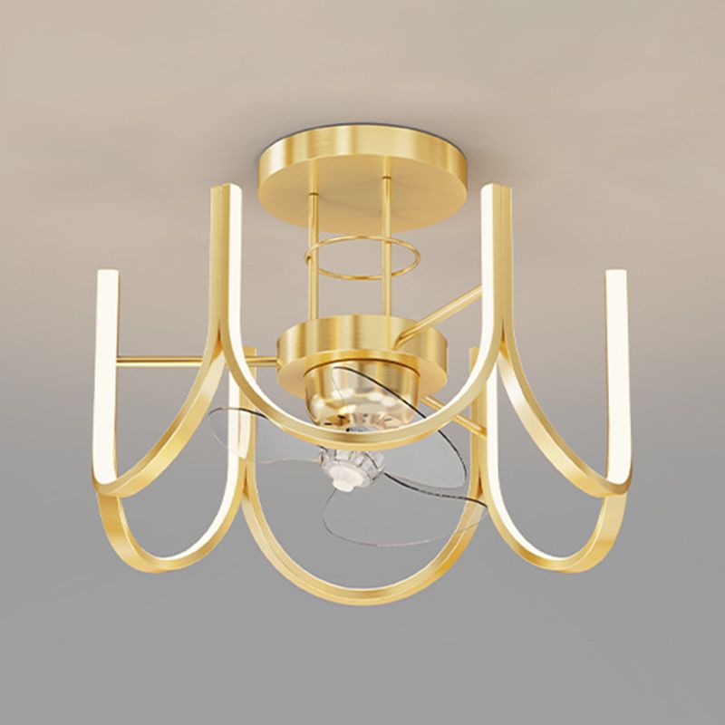 1/2/7-Light Golden Modernism LED Ceiling Fan Light for Dining Room