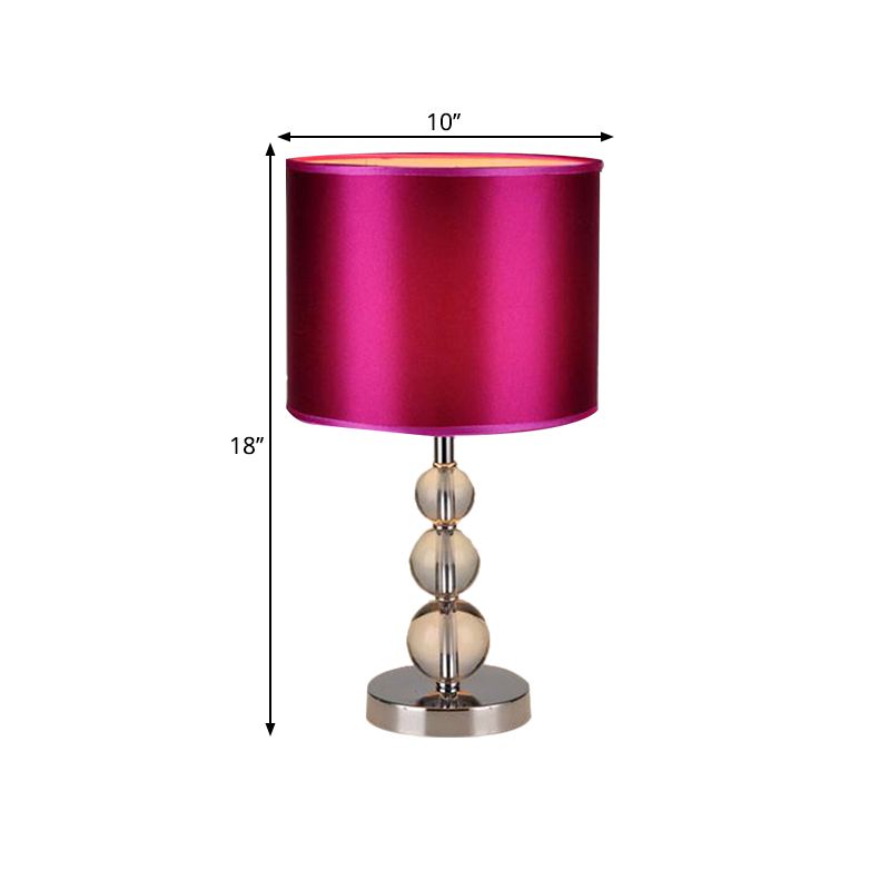 Traditional Cylinder Shaded Table Light 1 Head Fabric Nightstand Lamp in Purple with Clear Crystal Orbs