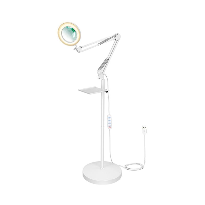 Magnifier Floor Reading Lamp Nordic Metal White LED Standing Light with Swing Arm