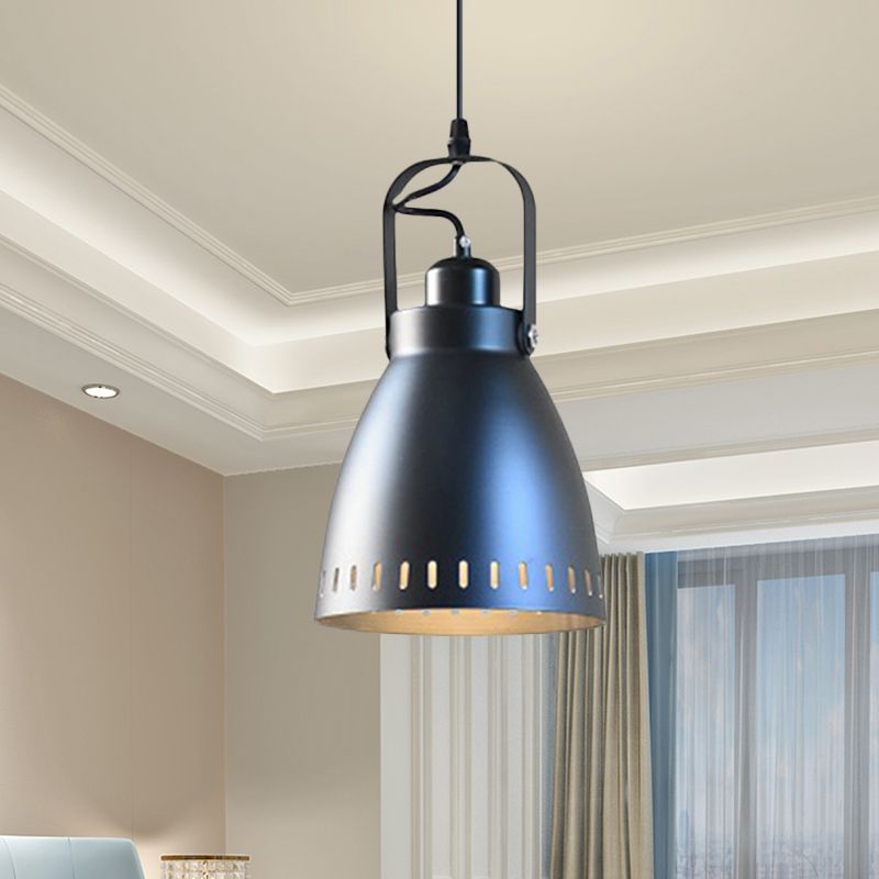 1-Bulb hängende Leuchte Industrie kleine Bell-Metallic-Drop-Anhängerlampe in Schwarz mit Griff