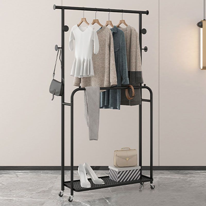 Luxurious Metallic Coat Hanger Free Standing Hooks Design Coat Rack with Universal Wheel