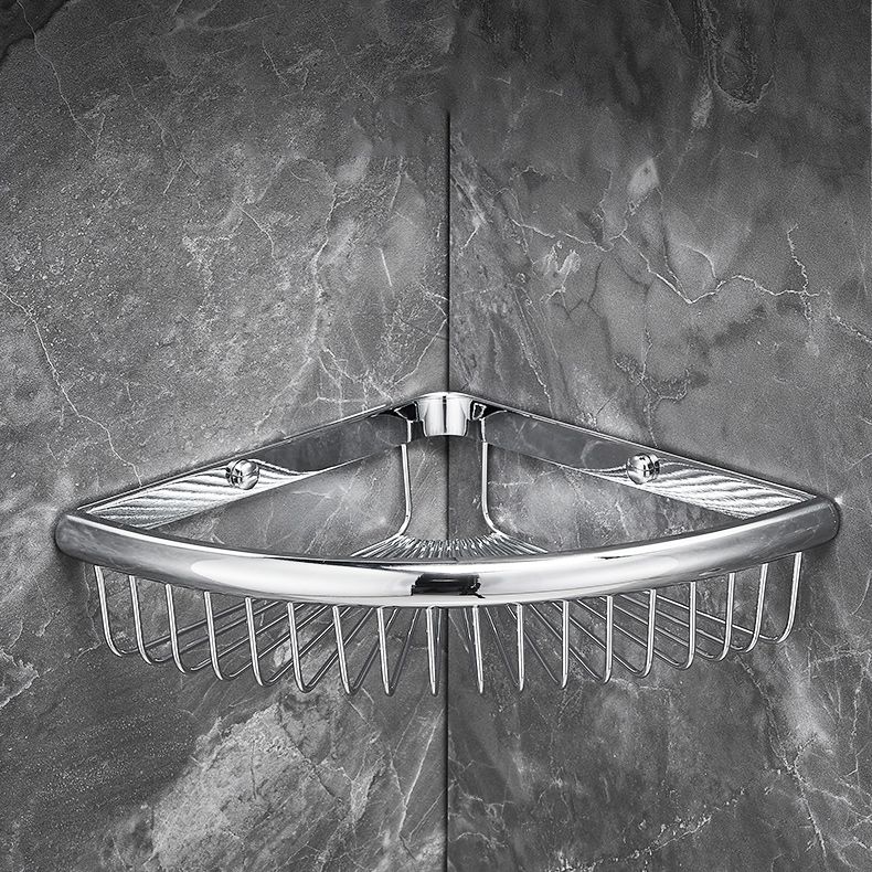 2 Piece Brass Modern Bathroom Hardware Set Bath Shelf in Polished Silver