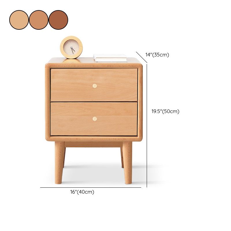 Contemporary Solid Wood Bedside Cabinet with 2 Drawers for Bedroom