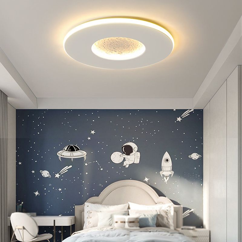 Moon Shape Flush Mount in White Kids Style LED Ceiling Flush