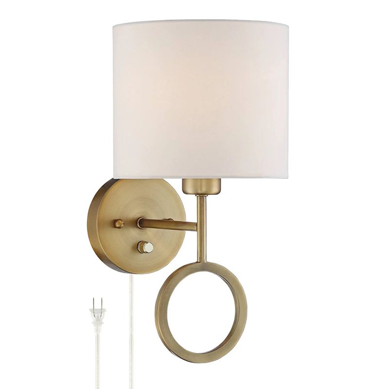 Metal Modern Wall Sconce Cylinder Shape Sconce Lights with Fabric Shade for Bedroom