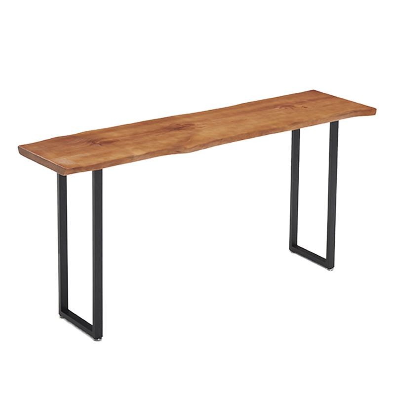 Pine Wood Top Bar Dining Table Modern Bar Table with Double Pedestal in Black