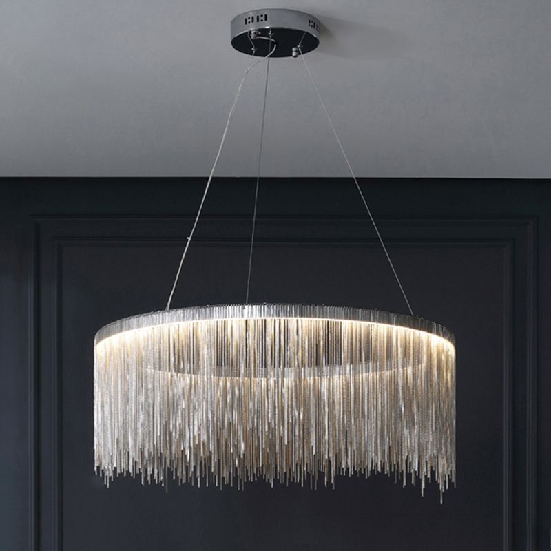 Silver Geometric Pendant Light in Modern Luxury Style Aluminium Tassel Ceiling Light for Commercial Place