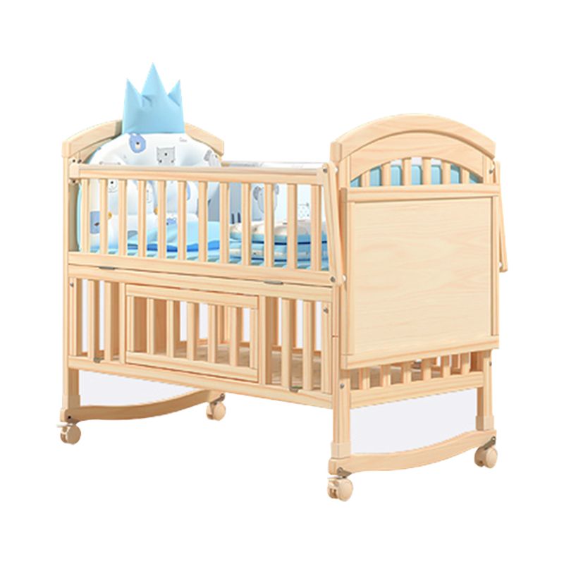 Traditional Wood Nursery Crib Pine Arched Crib with Guardrail