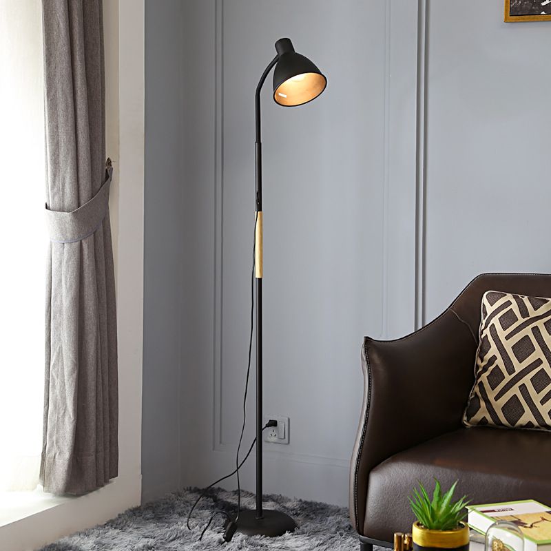 1-Light Metal Floor Reading Light Minimalist Bell Shaped Living Room Floor Lamp with Rolled Edge