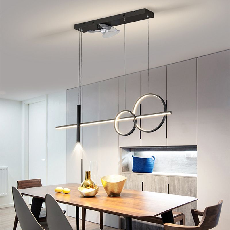 Aluminum LED Ceiling Fan Pendant Modern Linear Fan Lighting in Black / White / Gold