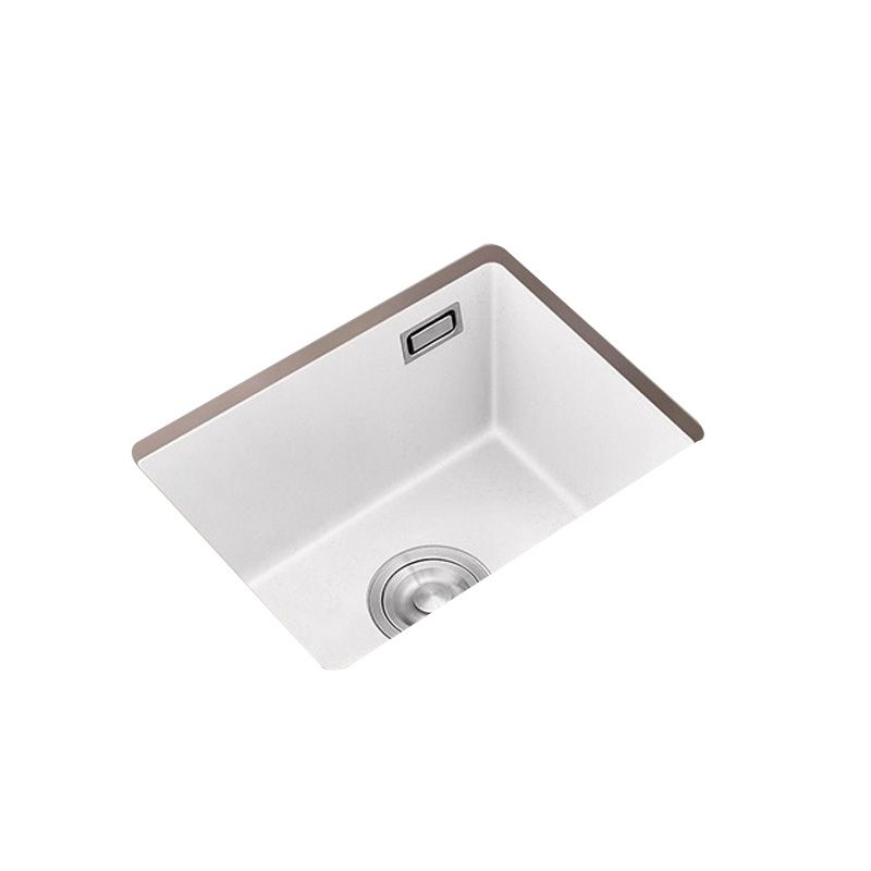 White Rectangle Kitchen Sink with Faucet Single Bowl Quartz Sink