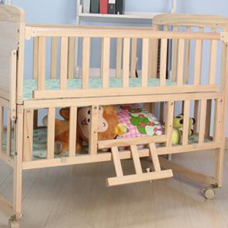 Scandinavian Solid Wood Baby Crib Convertible Nursery Bed with Guardrail