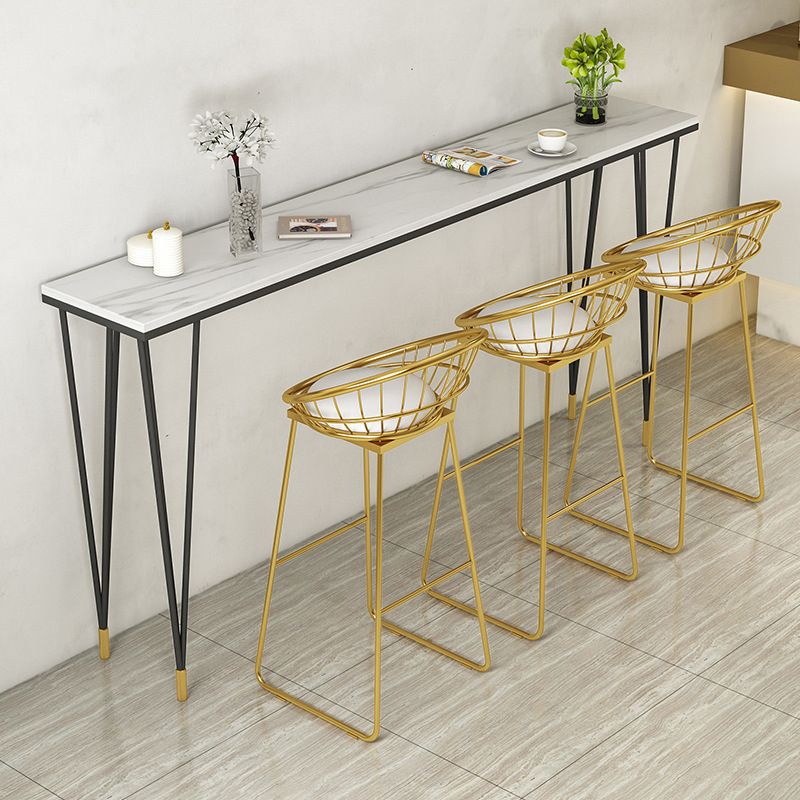 White and Black Glam Style Bar Table in Iron Top and Faux Marble Milk Tea Shop Bar Table