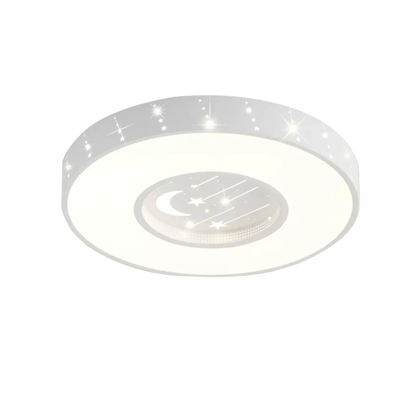 Metal Starry Round Flush Light Girls Bedroom Cartoon Ceiling Mount Light in White