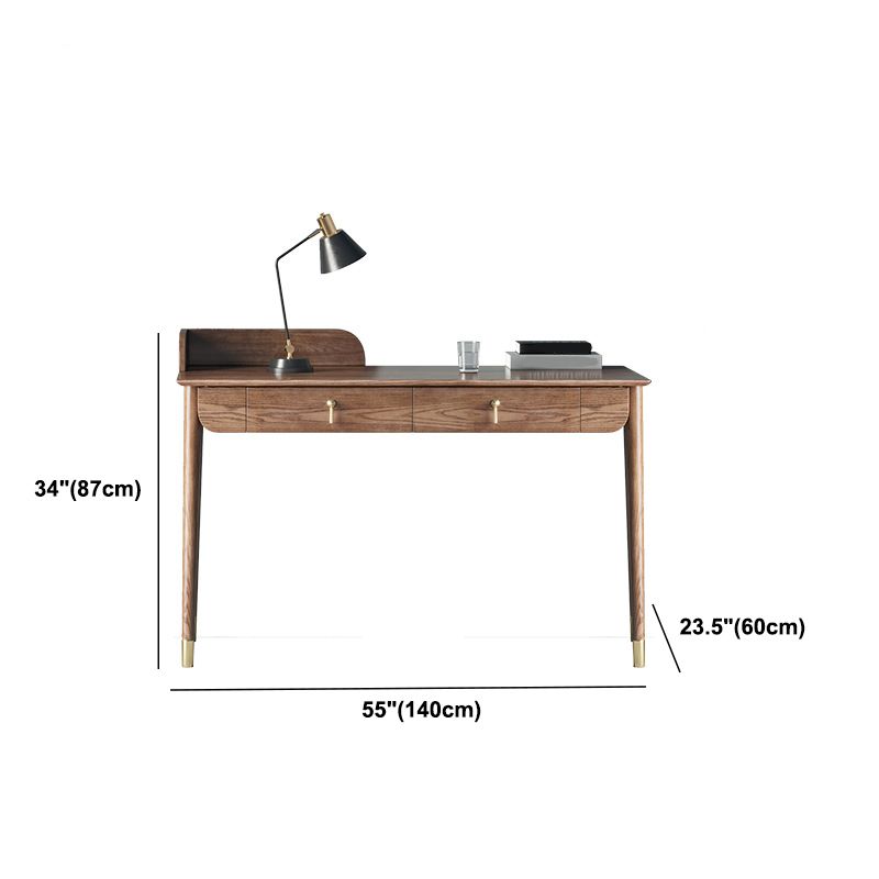 Glam Office Desk Rectangular Brown Solid Wood Writing Desk for Home