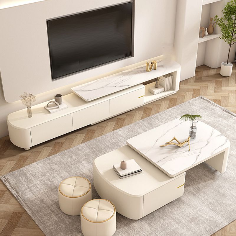 White TV Stand Console Contemporary Media Console with Drawers